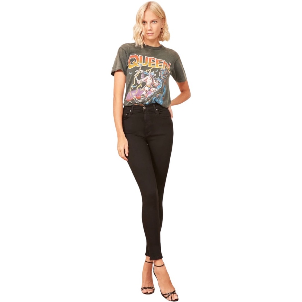 Reformation Harper High Rise Skinny Jeans In Black Wash Size 26